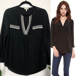 Joie Black Silk Margo Blouse with Grey Accents